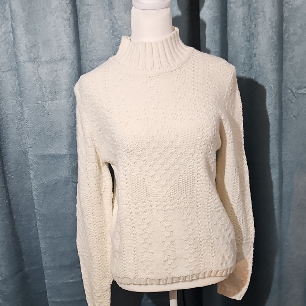 Izod Cream Cowl Neck Sweater with Knit - EUC
